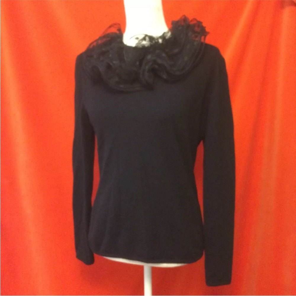 Bill Blass vtg 70s ruffle neck cashmere sweater black size s/m
